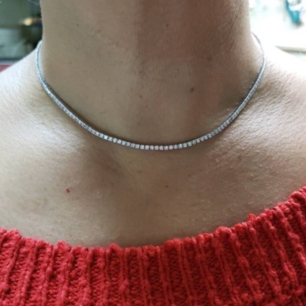14Kt Gold 6 Ct 16 inch Lab Grown Diamond Tennis Necklace